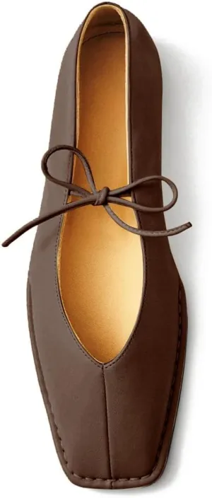 Square Toe Ballet Flats for Women Lace Up Blanket Stitch Sole Sewing Shoes Comfortable Casual Mary Jane Ballerina Flats