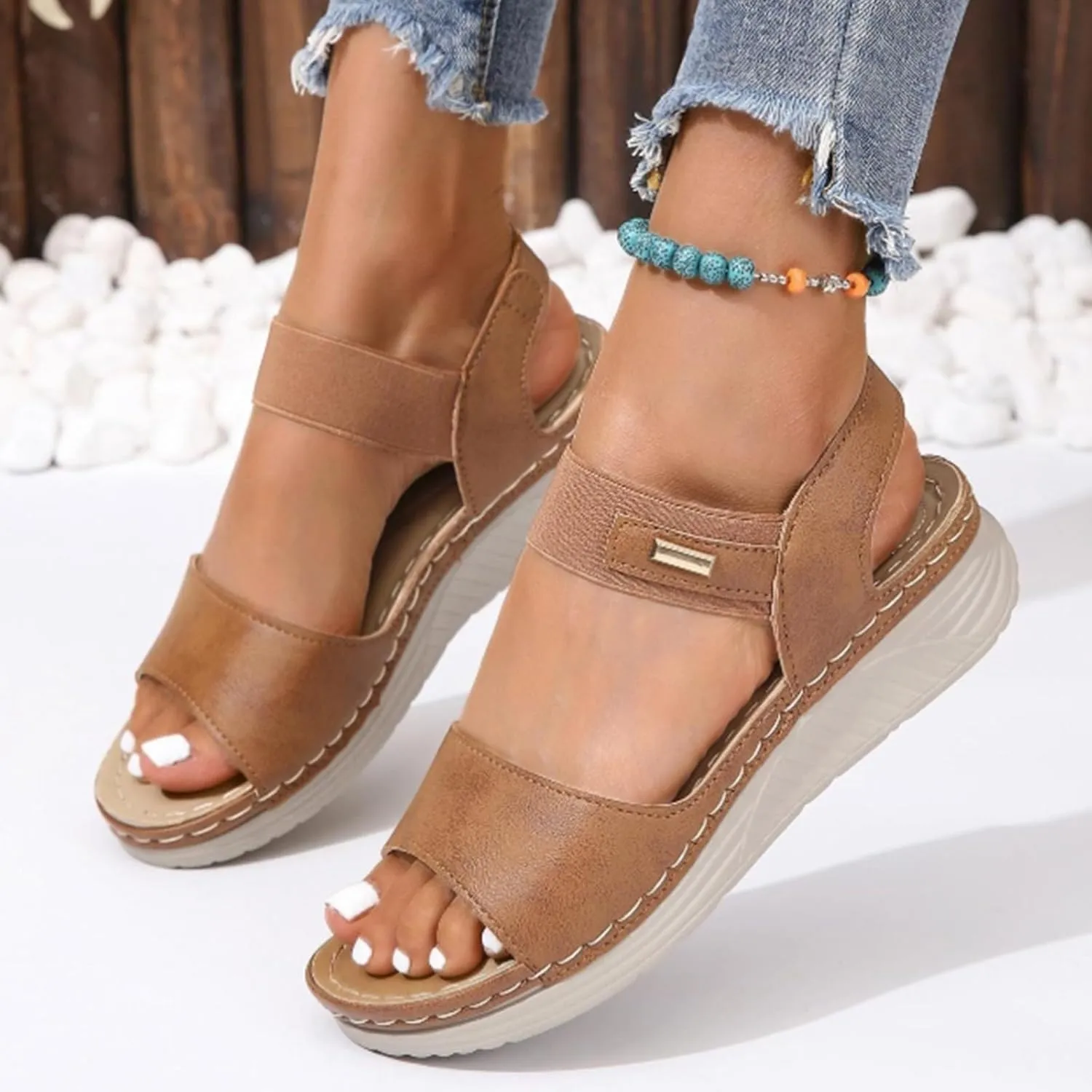 Summer Sandals for Women 2025 Dressy Comfortable Walking Sandals with Arch Support Wedge Sandals Soft Beach Sandals