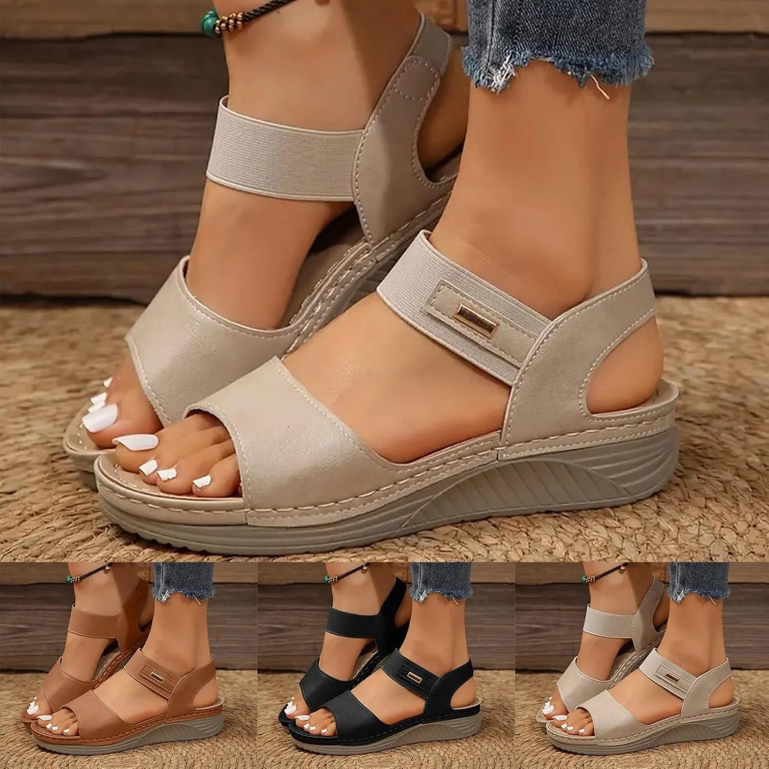 Summer Sandals for Women 2025 Dressy Comfortable Walking Sandals with Arch Support Wedge Sandals Soft Beach Sandals