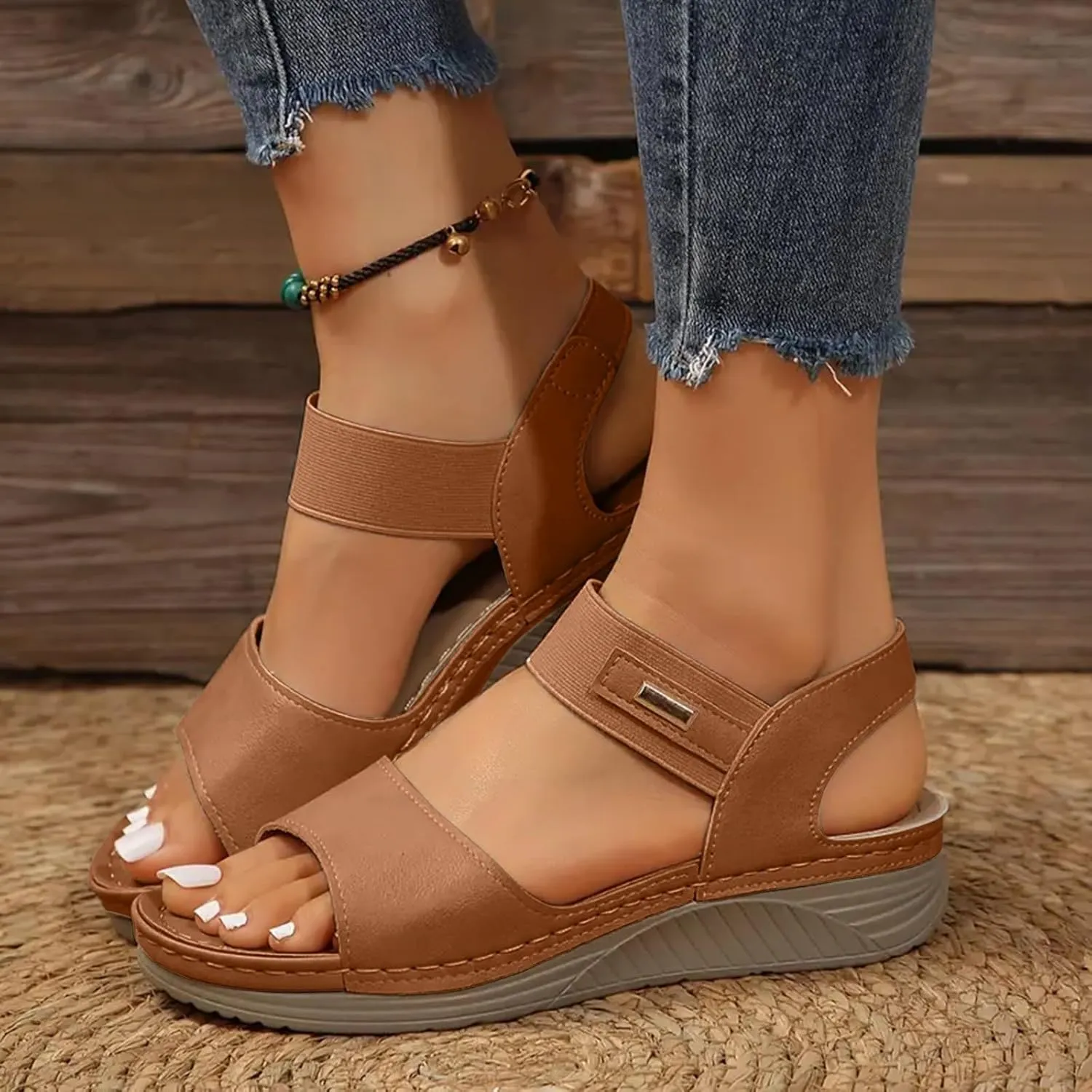 Summer Sandals for Women 2025 Dressy Comfortable Walking Sandals with Arch Support Wedge Sandals Soft Beach Sandals