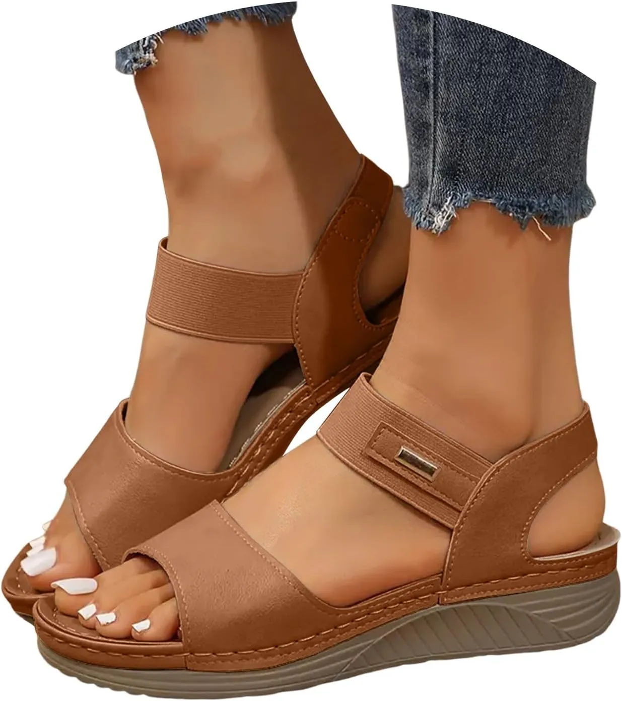 Summer Sandals for Women 2025 Dressy Comfortable Walking Sandals with Arch Support Wedge Sandals Soft Beach Sandals