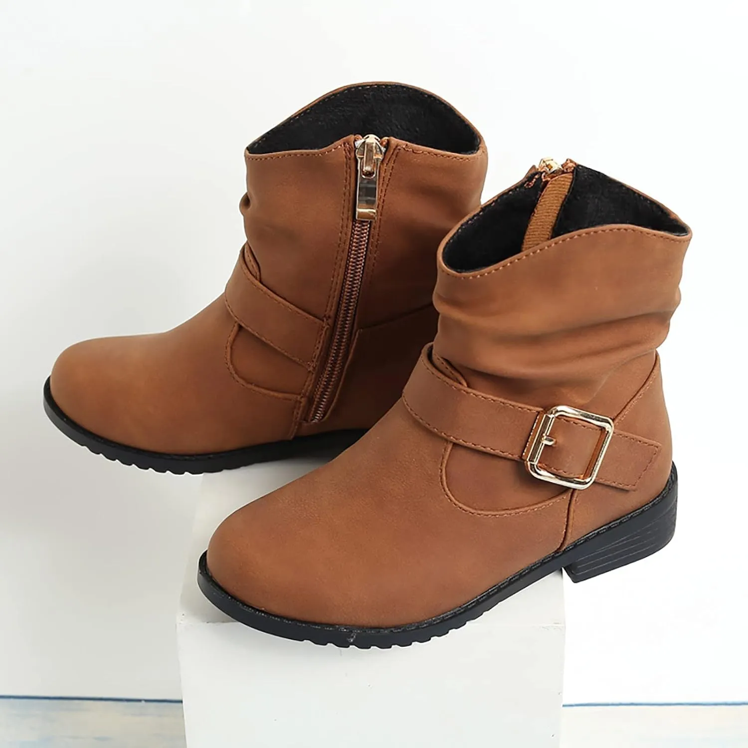 Toddler Boots Side Zipper Combat Ankle Boots for Boy's Girl's Low Heels Short Dress Booties for Little Kids/Big Kids