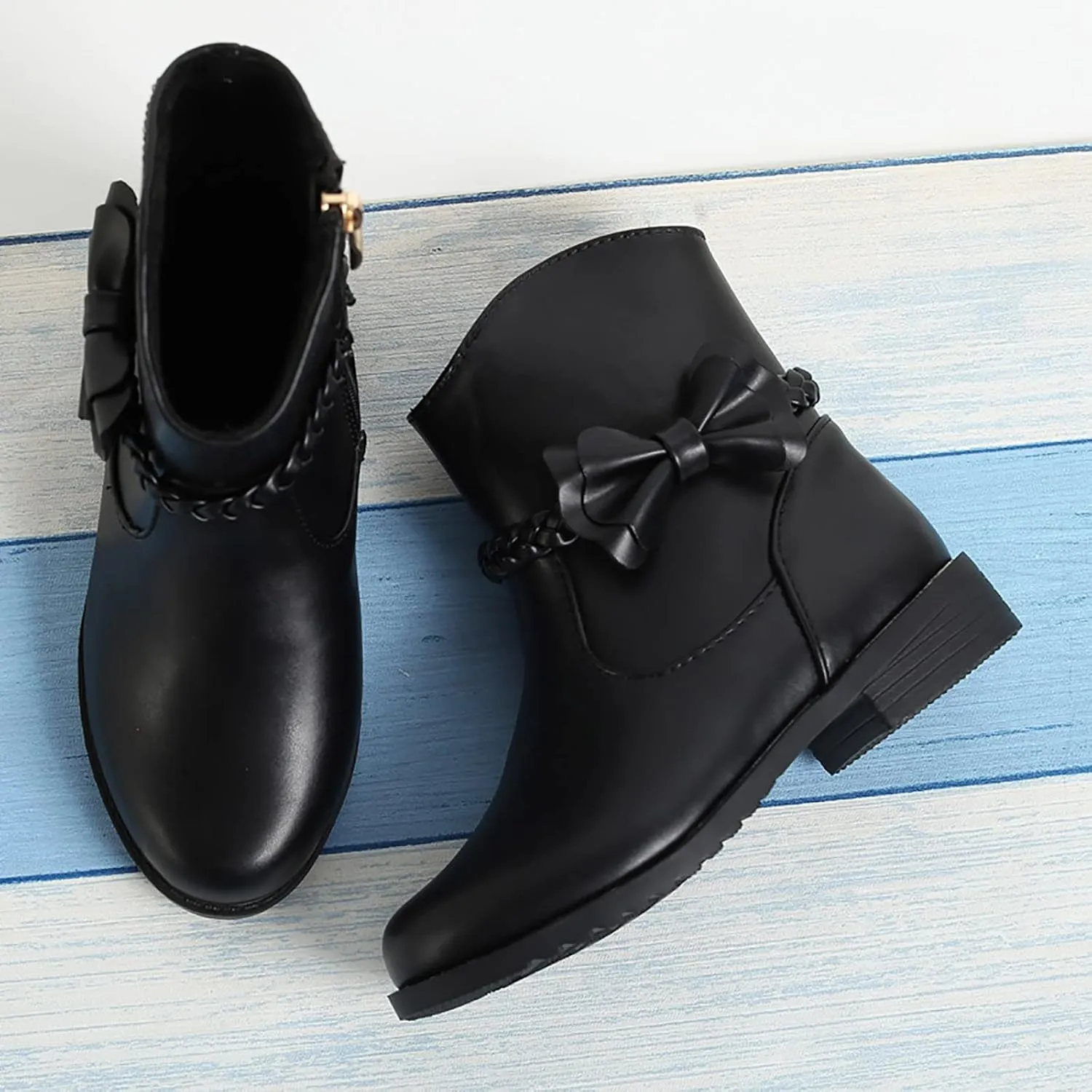 Toddler Boots Side Zipper Combat Ankle Boots for Boy's Girl's Low Heels Short Dress Booties for Little Kids/Big Kids