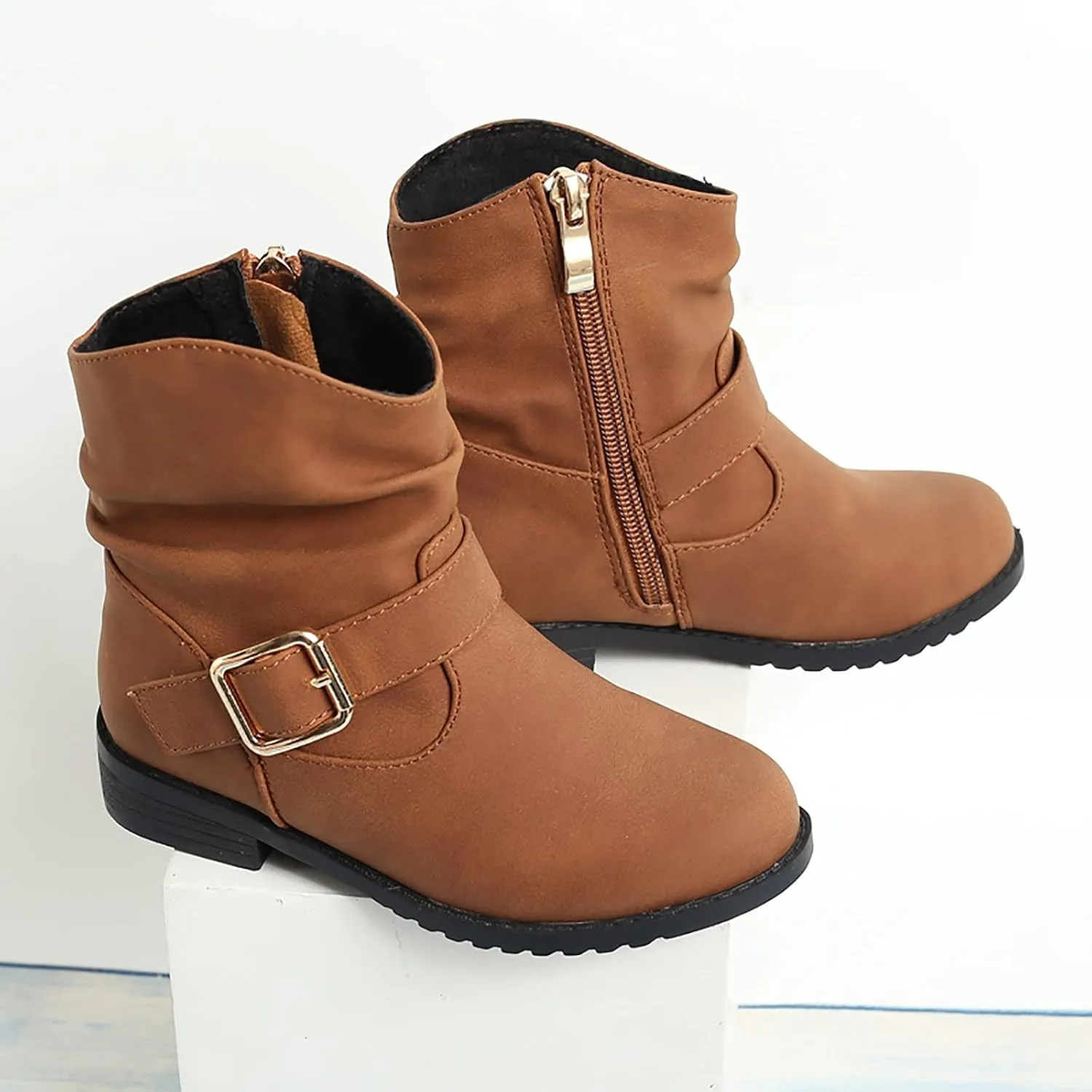 Toddler Boots Side Zipper Combat Ankle Boots for Boy's Girl's Low Heels Short Dress Booties for Little Kids/Big Kids