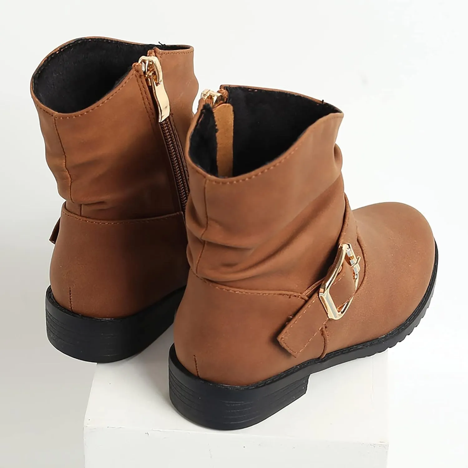 Toddler Boots Side Zipper Combat Ankle Boots for Boy's Girl's Low Heels Short Dress Booties for Little Kids/Big Kids