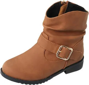 Toddler Boots Side Zipper Combat Ankle Boots for Boy's Girl's Low Heels Short Dress Booties for Little Kids/Big Kids