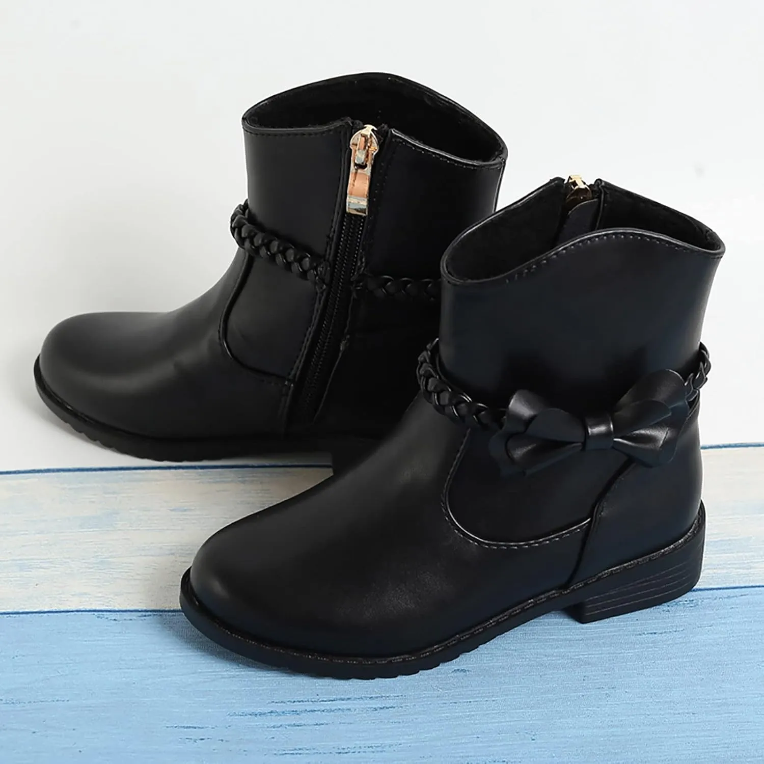 Toddler Boots Side Zipper Combat Ankle Boots for Boy's Girl's Low Heels Short Dress Booties for Little Kids/Big Kids