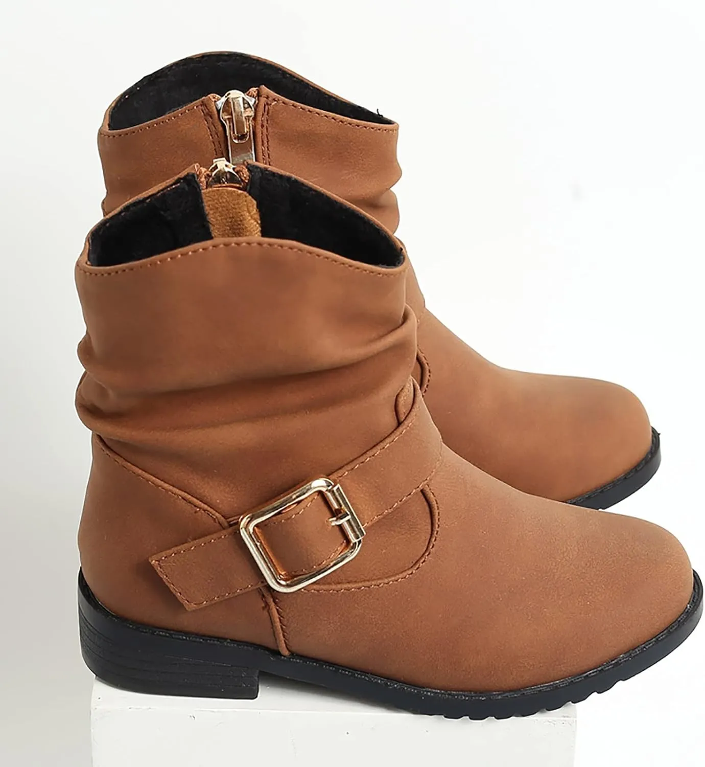 Toddler Boots Side Zipper Combat Ankle Boots for Boy's Girl's Low Heels Short Dress Booties for Little Kids/Big Kids