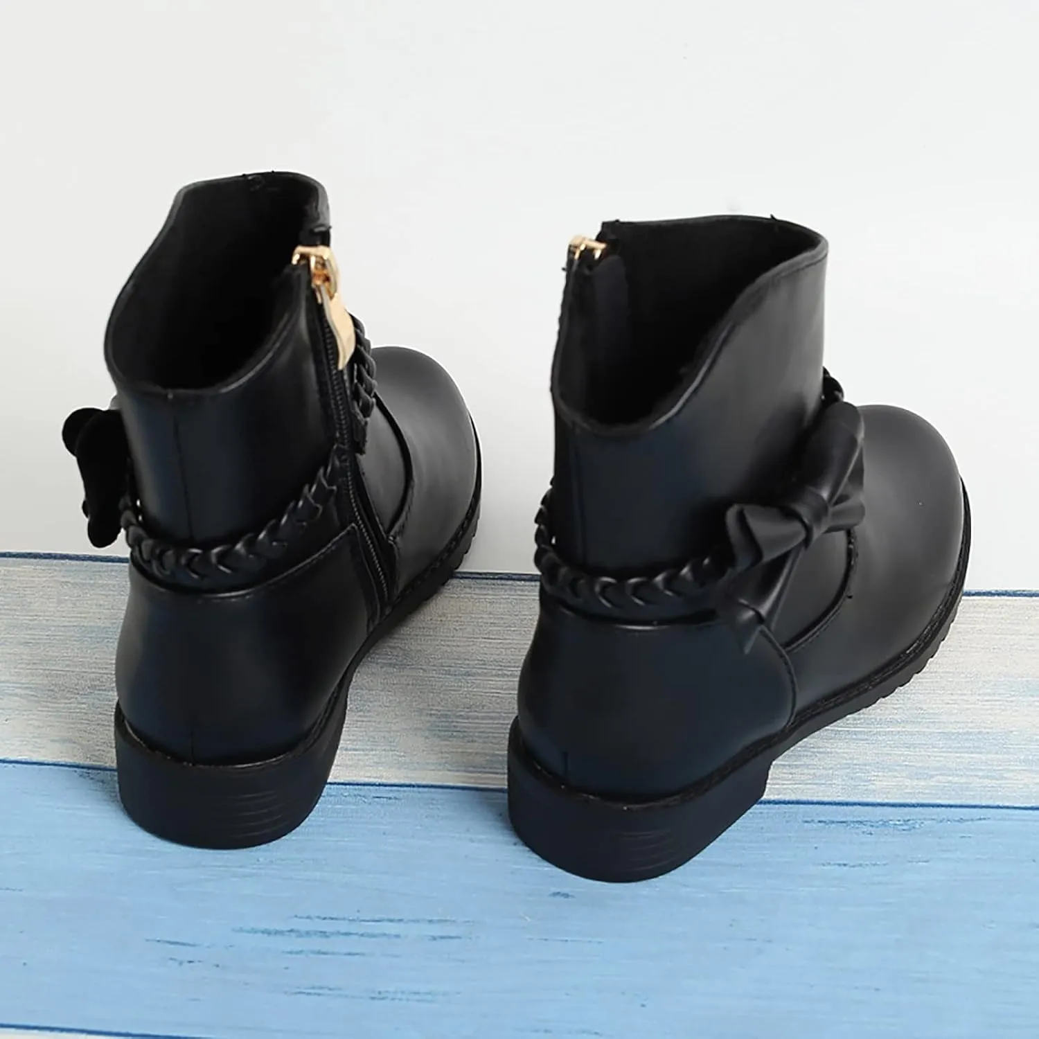 Toddler Boots Side Zipper Combat Ankle Boots for Boy's Girl's Low Heels Short Dress Booties for Little Kids/Big Kids