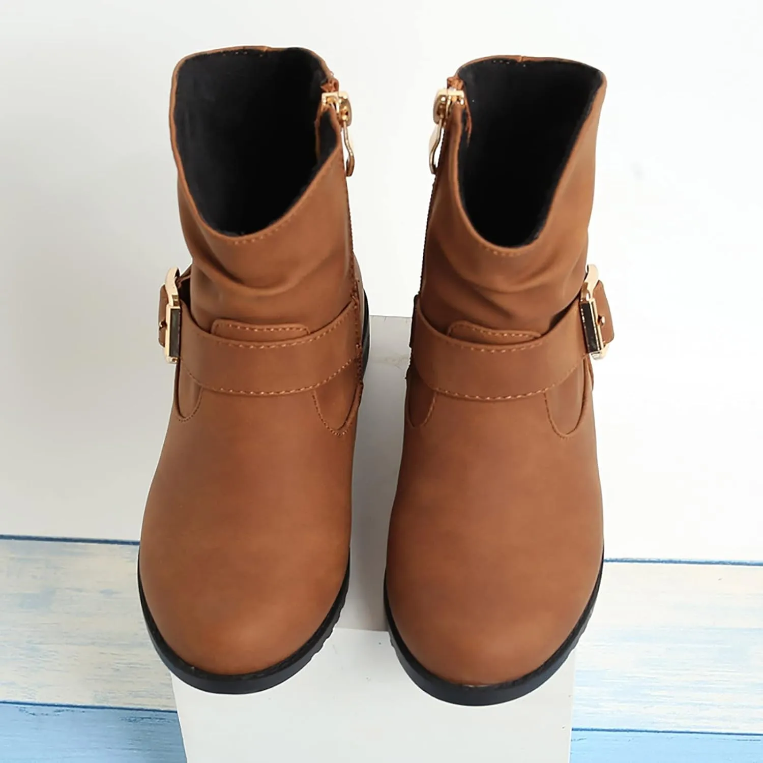 Toddler Boots Side Zipper Combat Ankle Boots for Boy's Girl's Low Heels Short Dress Booties for Little Kids/Big Kids
