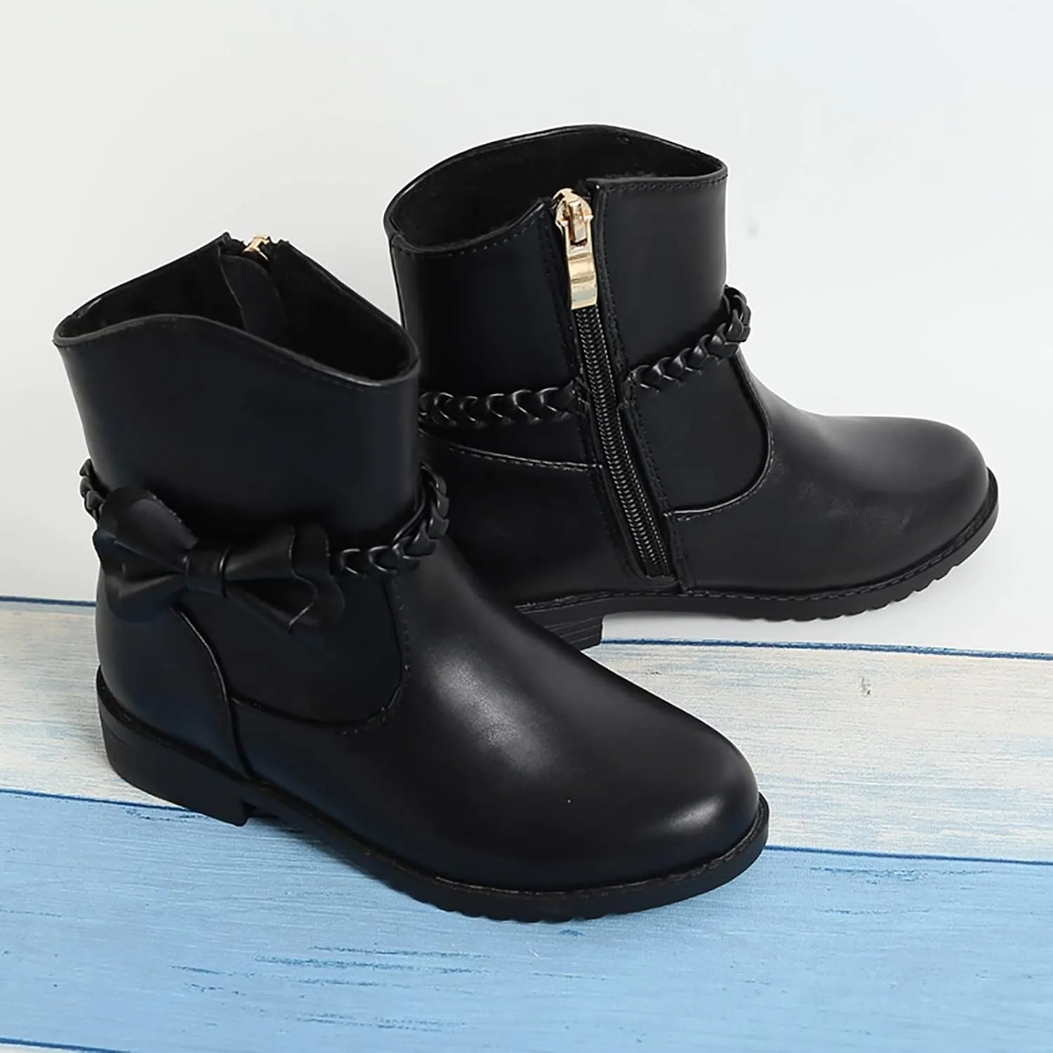 Toddler Boots Side Zipper Combat Ankle Boots for Boy's Girl's Low Heels Short Dress Booties for Little Kids/Big Kids