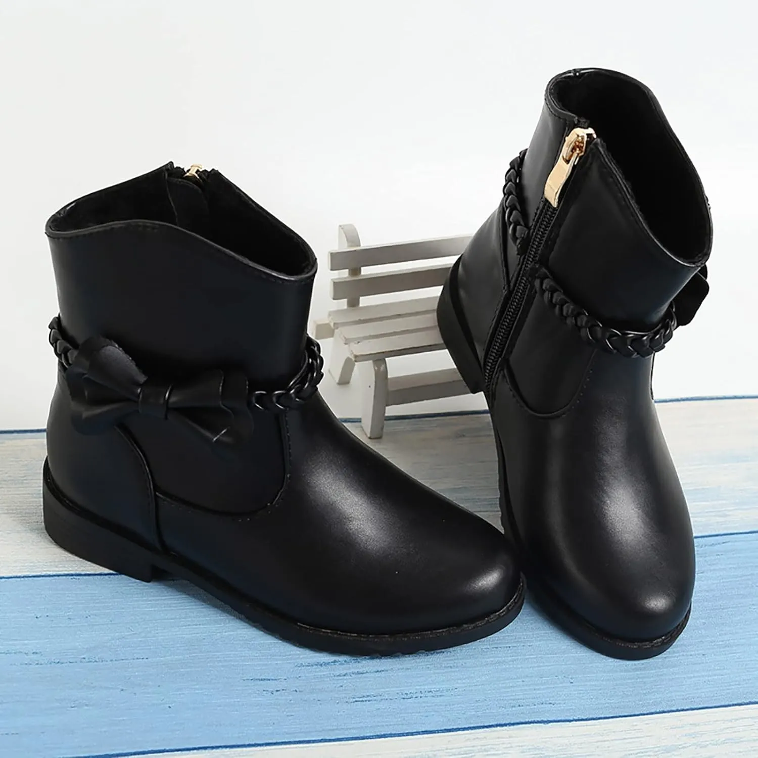 Toddler Boots Side Zipper Combat Ankle Boots for Boy's Girl's Low Heels Short Dress Booties for Little Kids/Big Kids