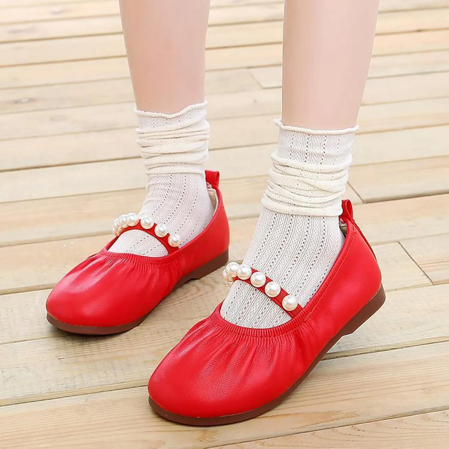Toddler Flower Girl Dress Shoes Pearls Mary Jane Ballet Flats Party Wedding Toddler Little Girl Shoes