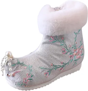 Toddler Rainboots Girls Ankle Pearl Boots Warm Cotton Boots Embroidered Boots National Boots Toddler Boys Booties