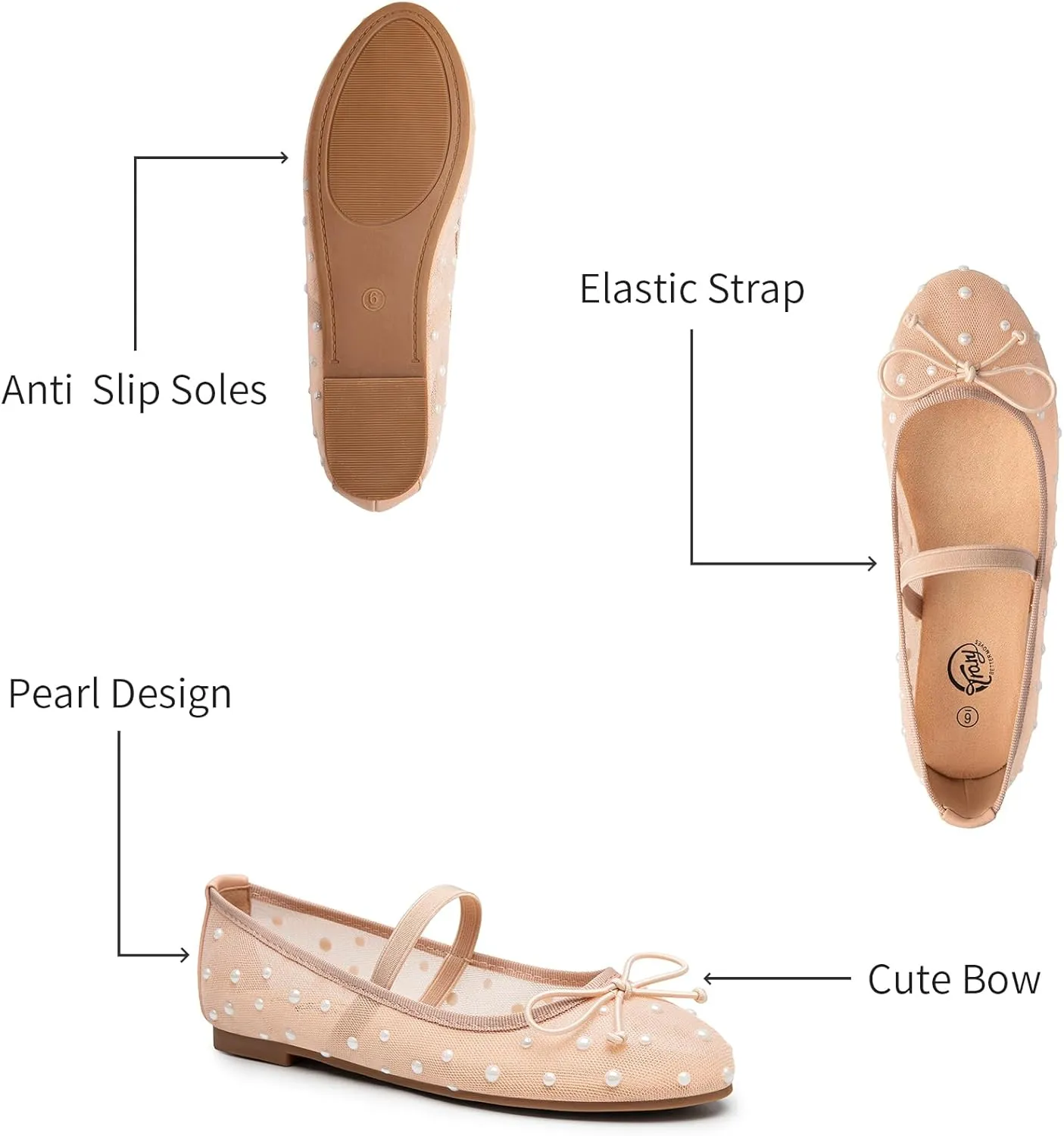 Trary Ballet Flats for Women Closed Round Toe Mary Jane Shoes Women Cute Bowknot Non-Slip Dressy Shoes Elastic Strap Comfortable Women's Flats for All-Year Daily Work Causal
