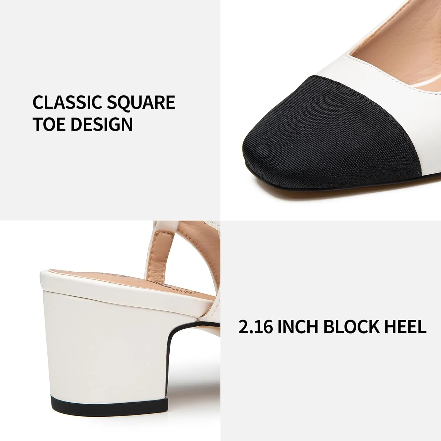 Trary Women's Chunky Slingback Pumps Comfortable Low Block Heels Splicing Square Toe Slip On Pumps Shoes for Office Work Wedding