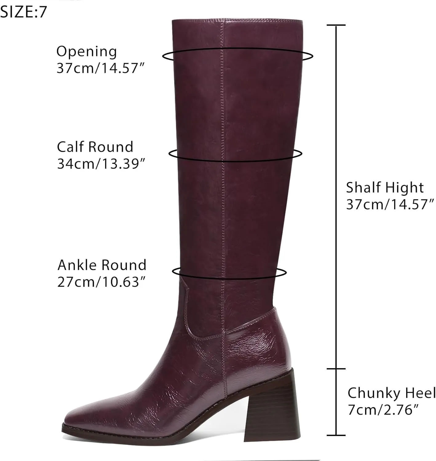 UBWDU Knee High Boots Women Chunky Heel Square Toe Tall Boots High Heel Long Booties with Zip