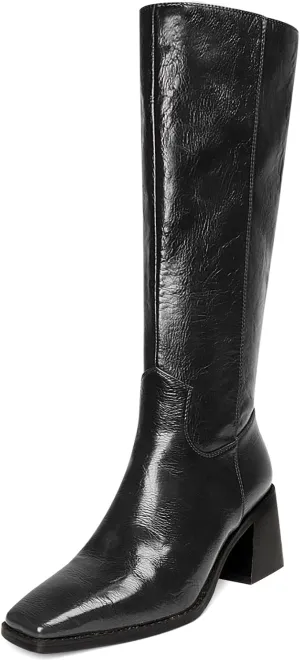 UBWDU Knee High Boots Women Chunky Heel Square Toe Tall Boots High Heel Long Booties with Zip