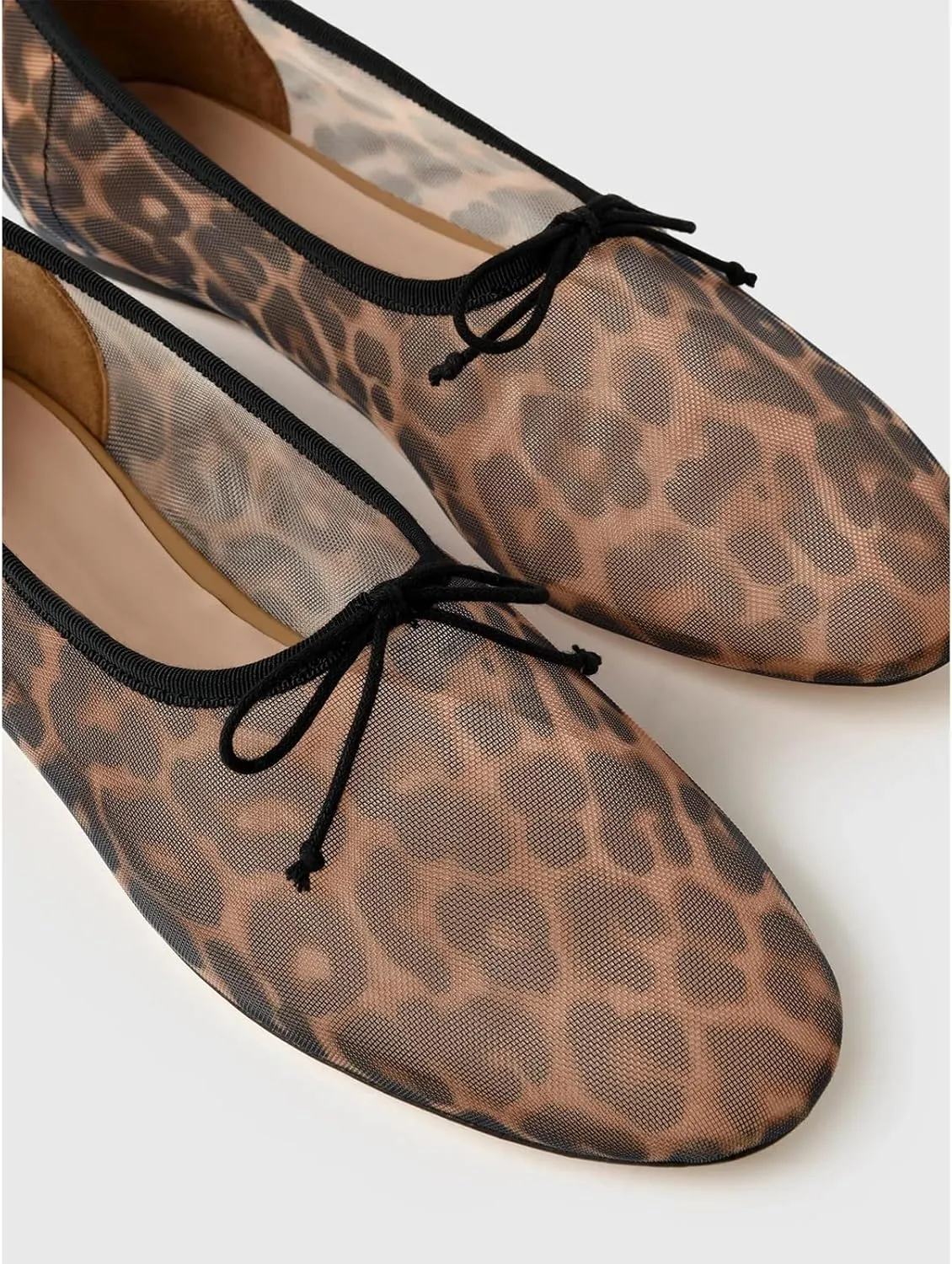 UBWDU Mesh Ballet Flats for Women Round Closed Toe Mary Jane Flats Ballerina Shoes with Bow