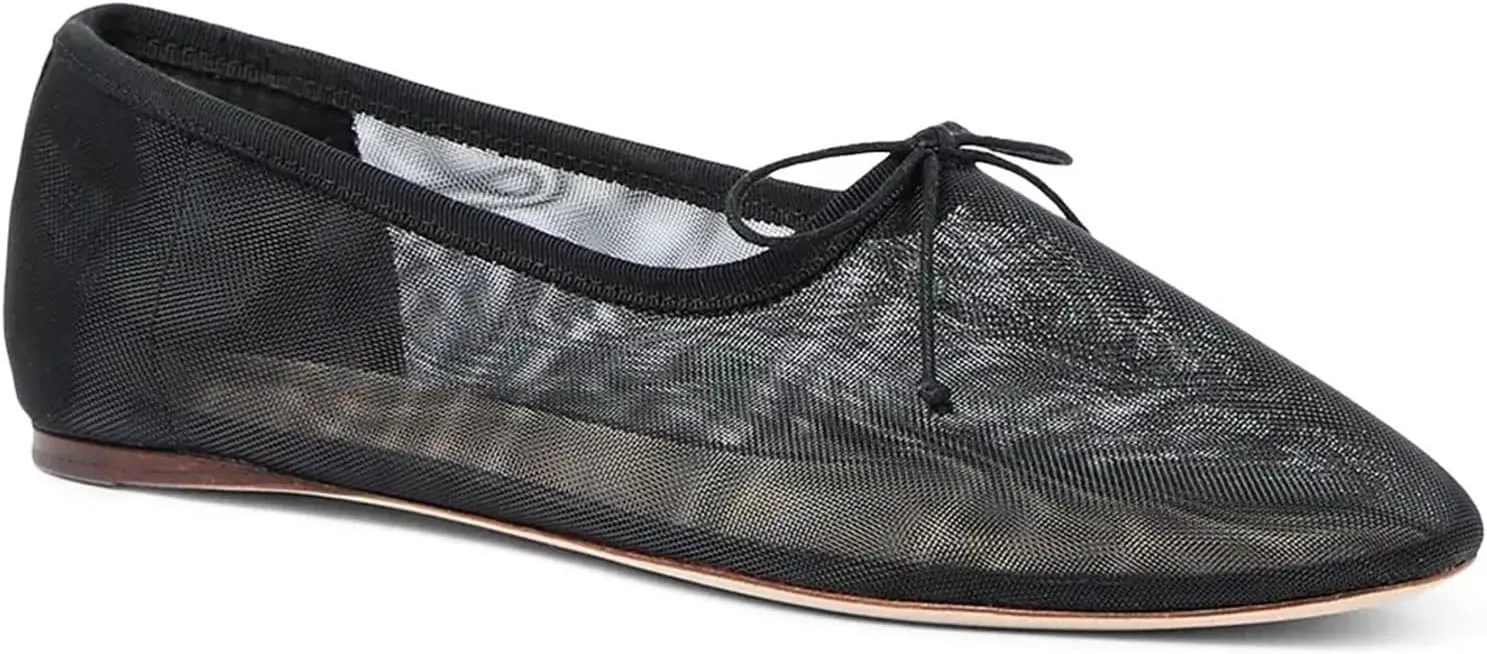 UBWDU Mesh Ballet Flats for Women Round Closed Toe Mary Jane Flats Ballerina Shoes with Bow