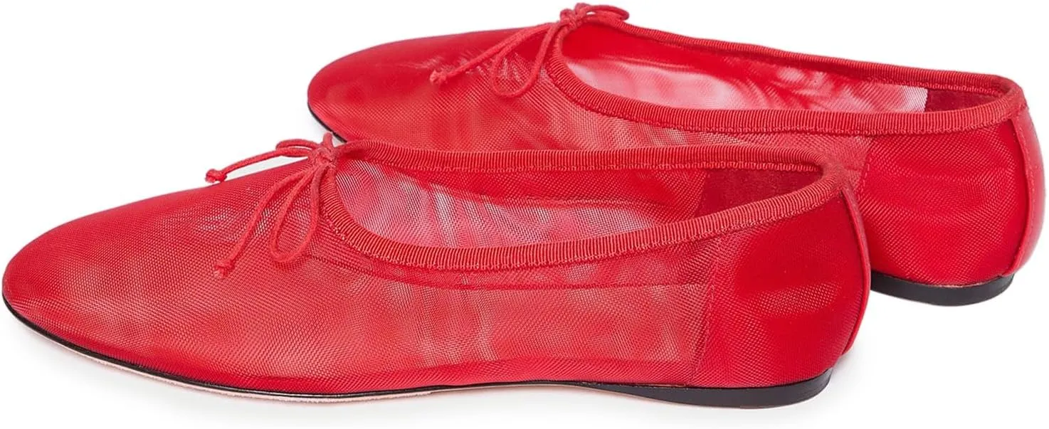 UBWDU Mesh Ballet Flats for Women Round Closed Toe Mary Jane Flats Ballerina Shoes with Bow