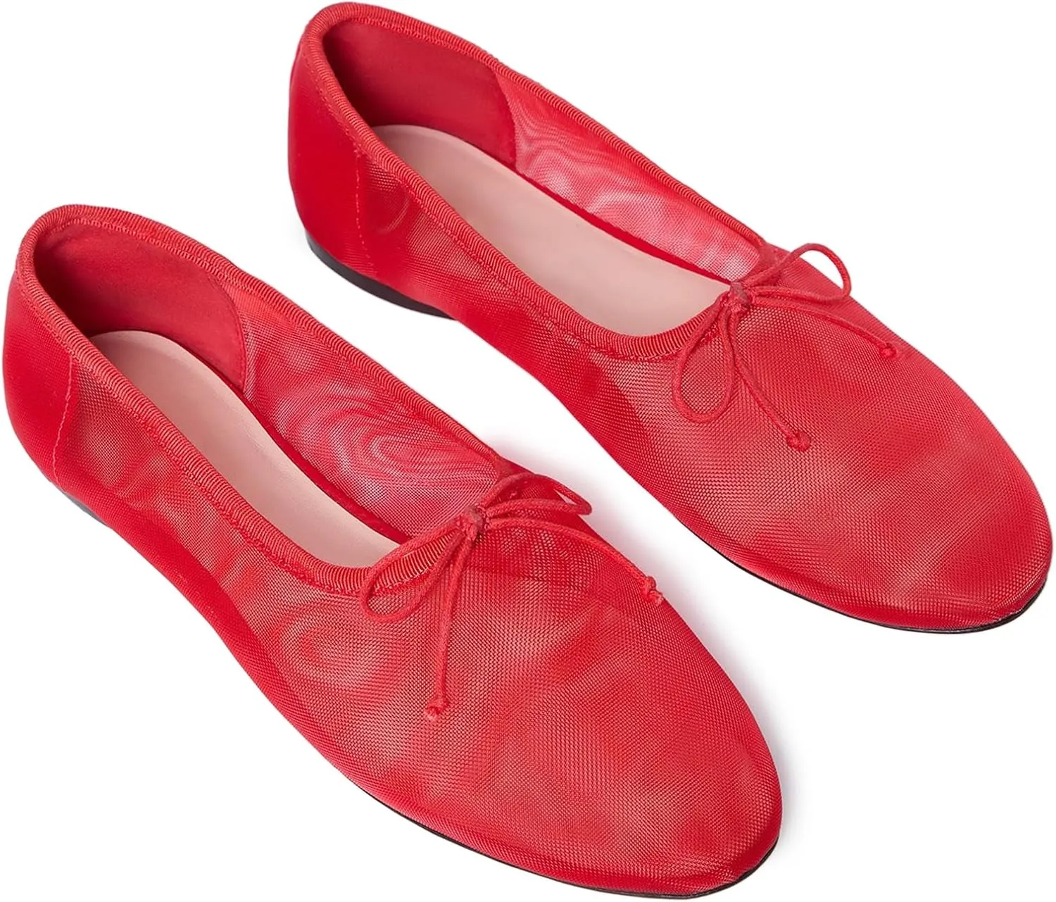 UBWDU Mesh Ballet Flats for Women Round Closed Toe Mary Jane Flats Ballerina Shoes with Bow