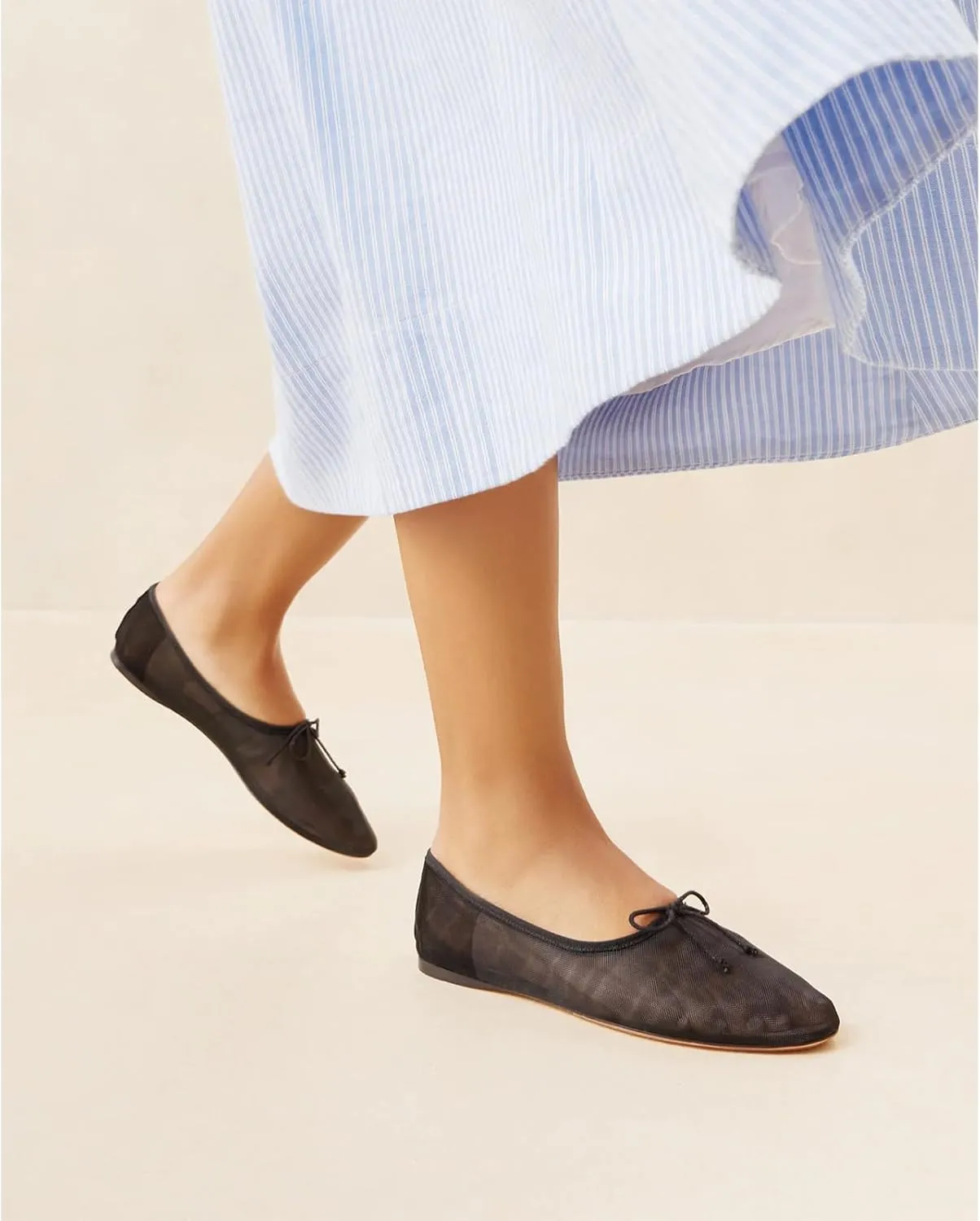 UBWDU Mesh Ballet Flats for Women Round Closed Toe Mary Jane Flats Ballerina Shoes with Bow