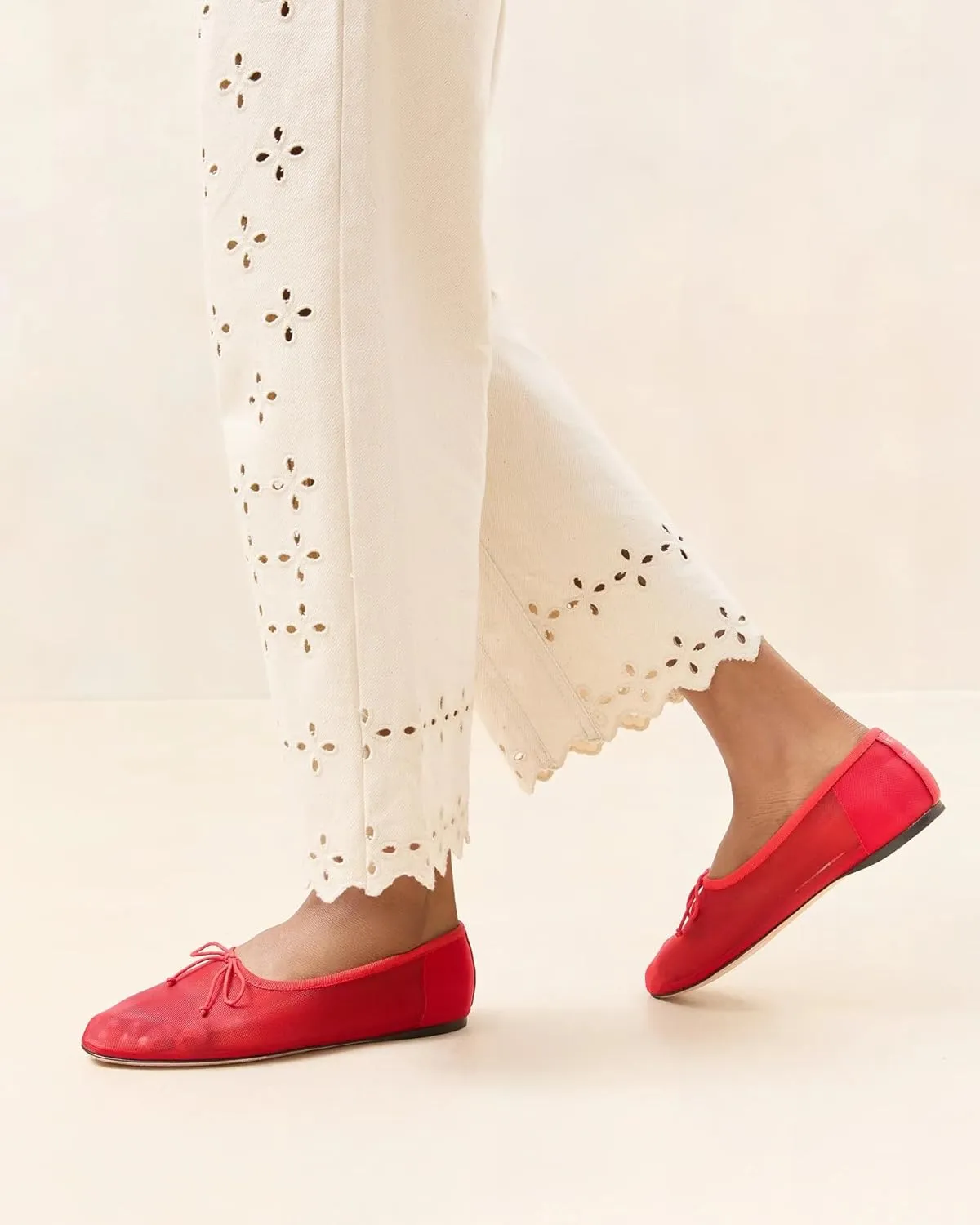 UBWDU Mesh Ballet Flats for Women Round Closed Toe Mary Jane Flats Ballerina Shoes with Bow