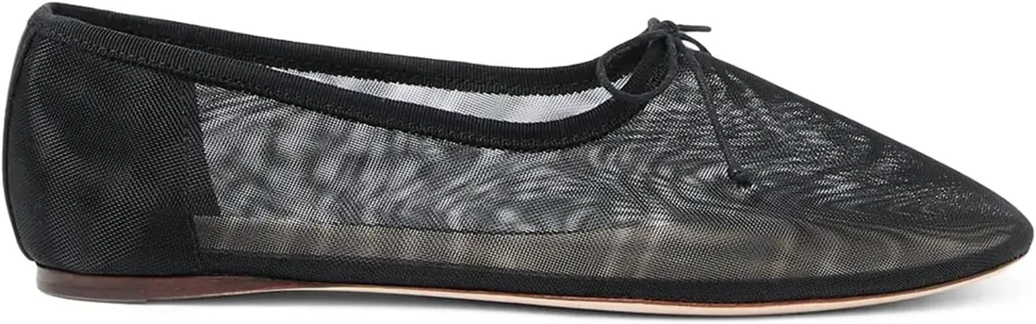 UBWDU Mesh Ballet Flats for Women Round Closed Toe Mary Jane Flats Ballerina Shoes with Bow