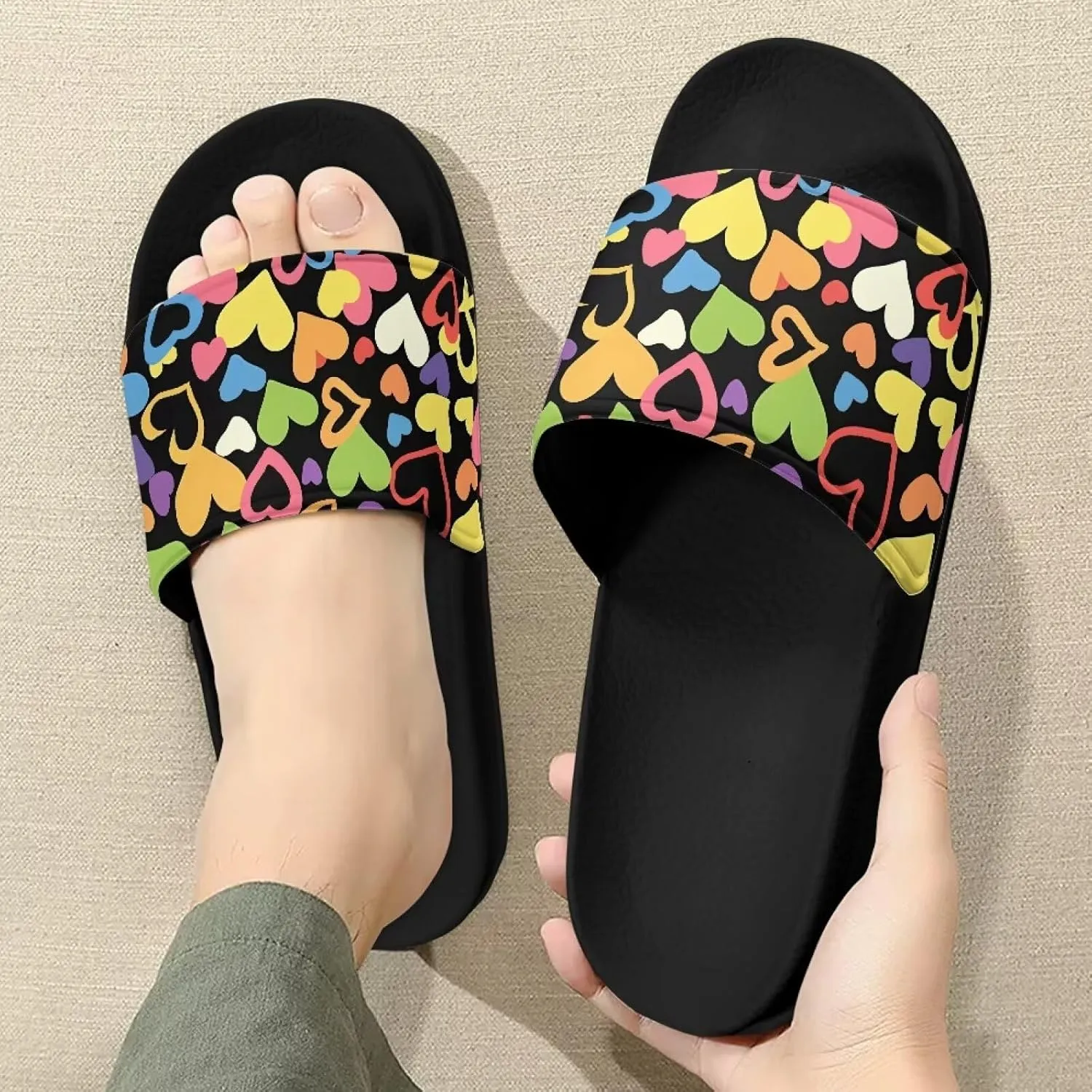Unisex Slide Sandals with Soft Footbed Comfort Slides for Women and Men, Slide Sandals Leather Size 6-13.5