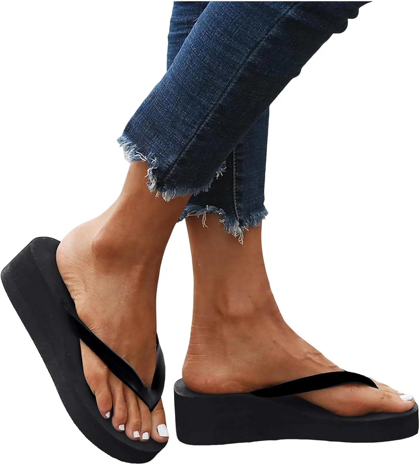 Wedge Flip Flops for Women Beach Shoes Ladies Heighten Wedges Platform Bohemian Slippers Clip Toe Sandals, 9