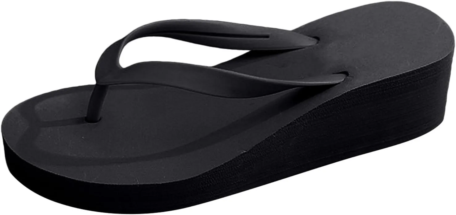 Wedge Flip Flops for Women Beach Shoes Ladies Heighten Wedges Platform Bohemian Slippers Clip Toe Sandals, 9