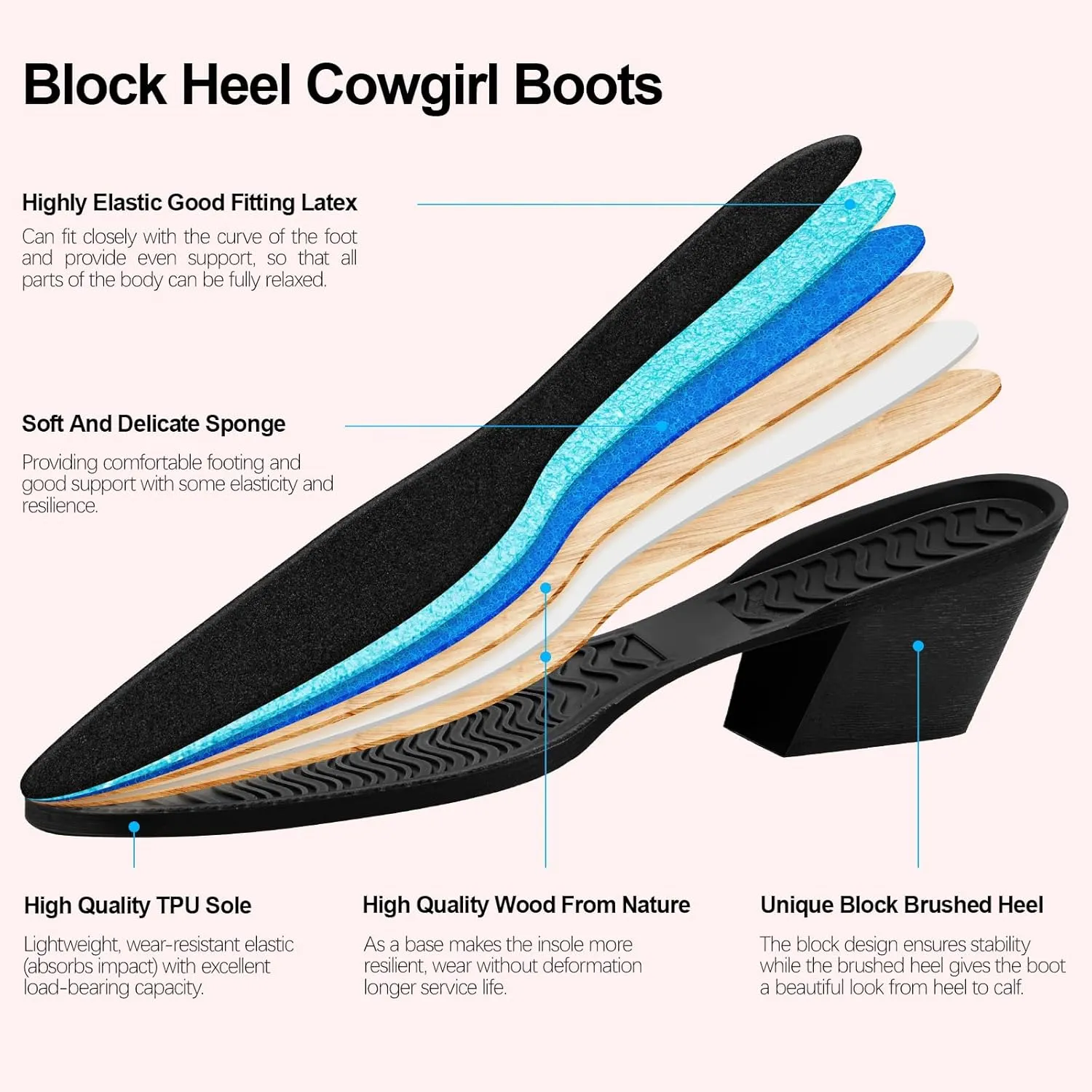 Wide Calf Embroidered Cowboy Boots Women Tall Western Cowgirl Boots With Side Half Zip Pointed Toe Cowgirl Boots For Lady Size 7-10