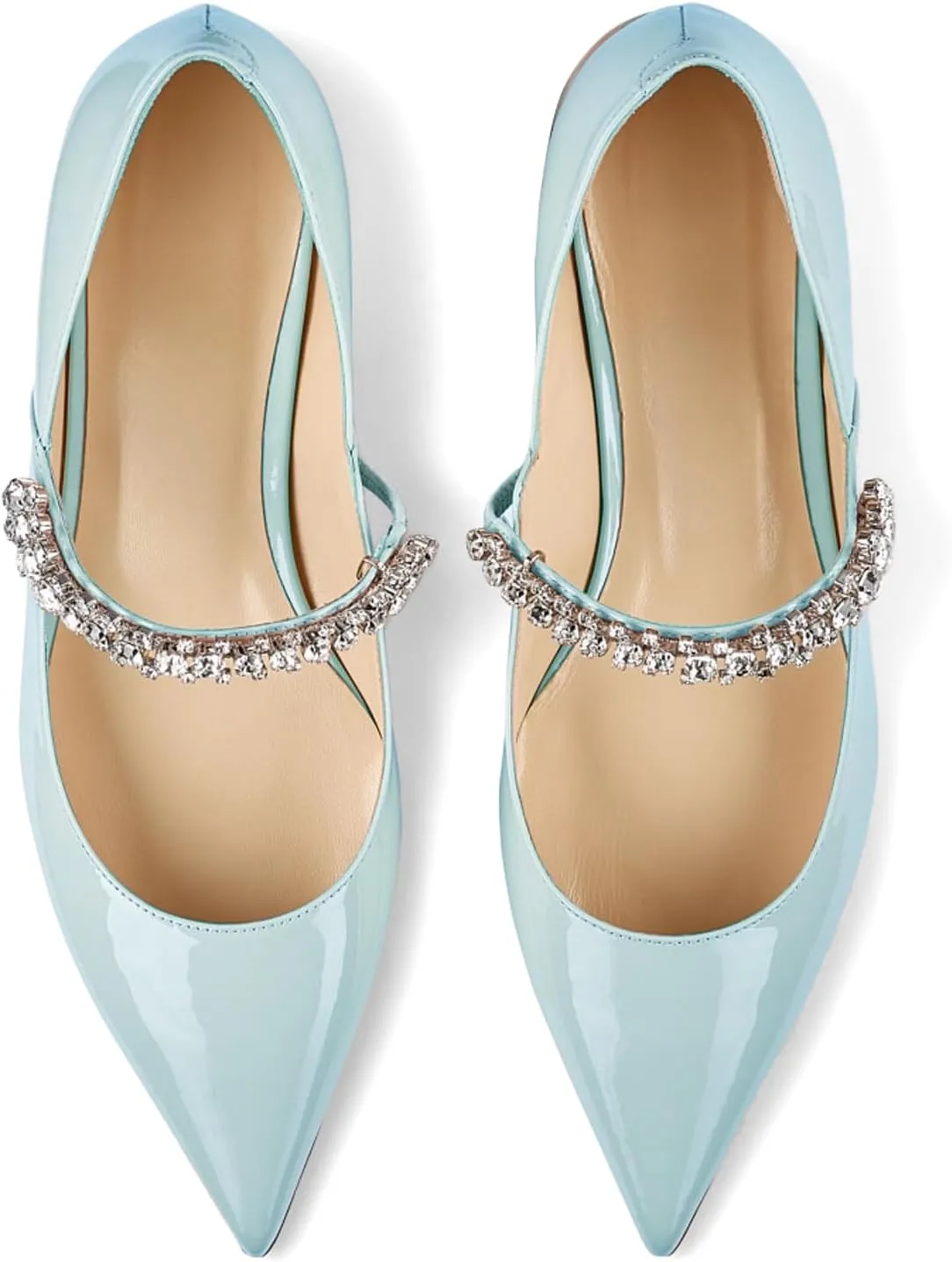 Women Rhinestone Low Heel Pumps Pointed Toe Block Heel Crystals Strap Flats Wedding Party Office Walking Dress Shoes