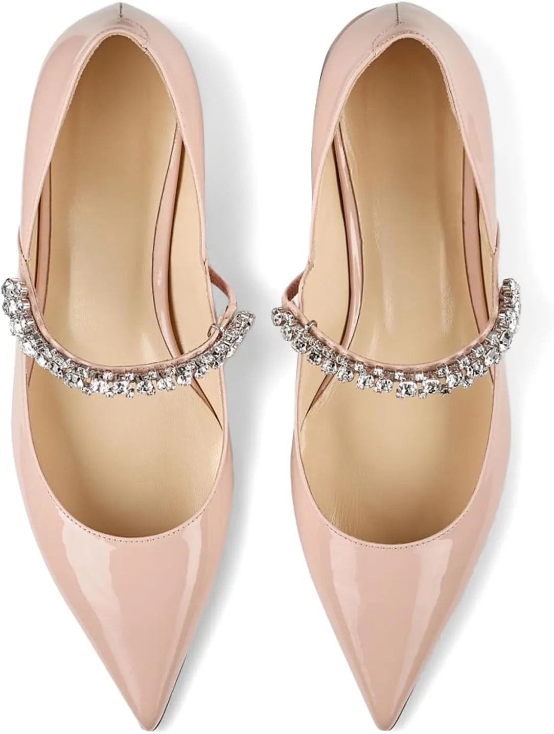 Women Rhinestone Low Heel Pumps Pointed Toe Block Heel Crystals Strap Flats Wedding Party Office Walking Dress Shoes
