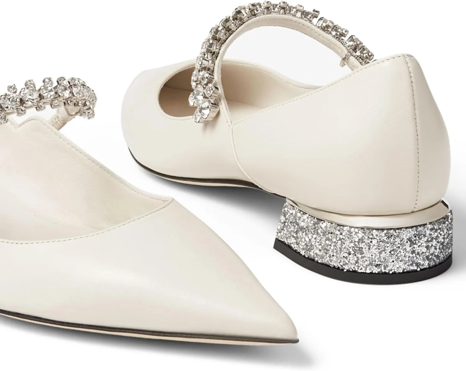 Women Rhinestone Low Heel Pumps Pointed Toe Block Heel Crystals Strap Flats Wedding Party Office Walking Dress Shoes