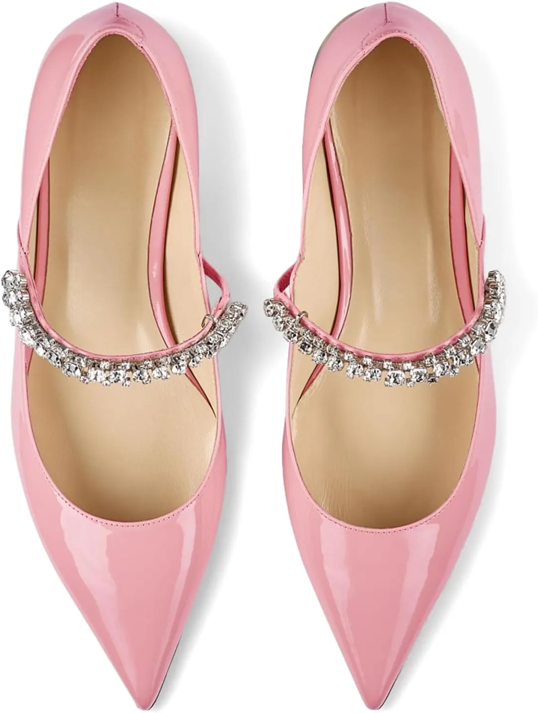 Women Rhinestone Low Heel Pumps Pointed Toe Block Heel Crystals Strap Flats Wedding Party Office Walking Dress Shoes