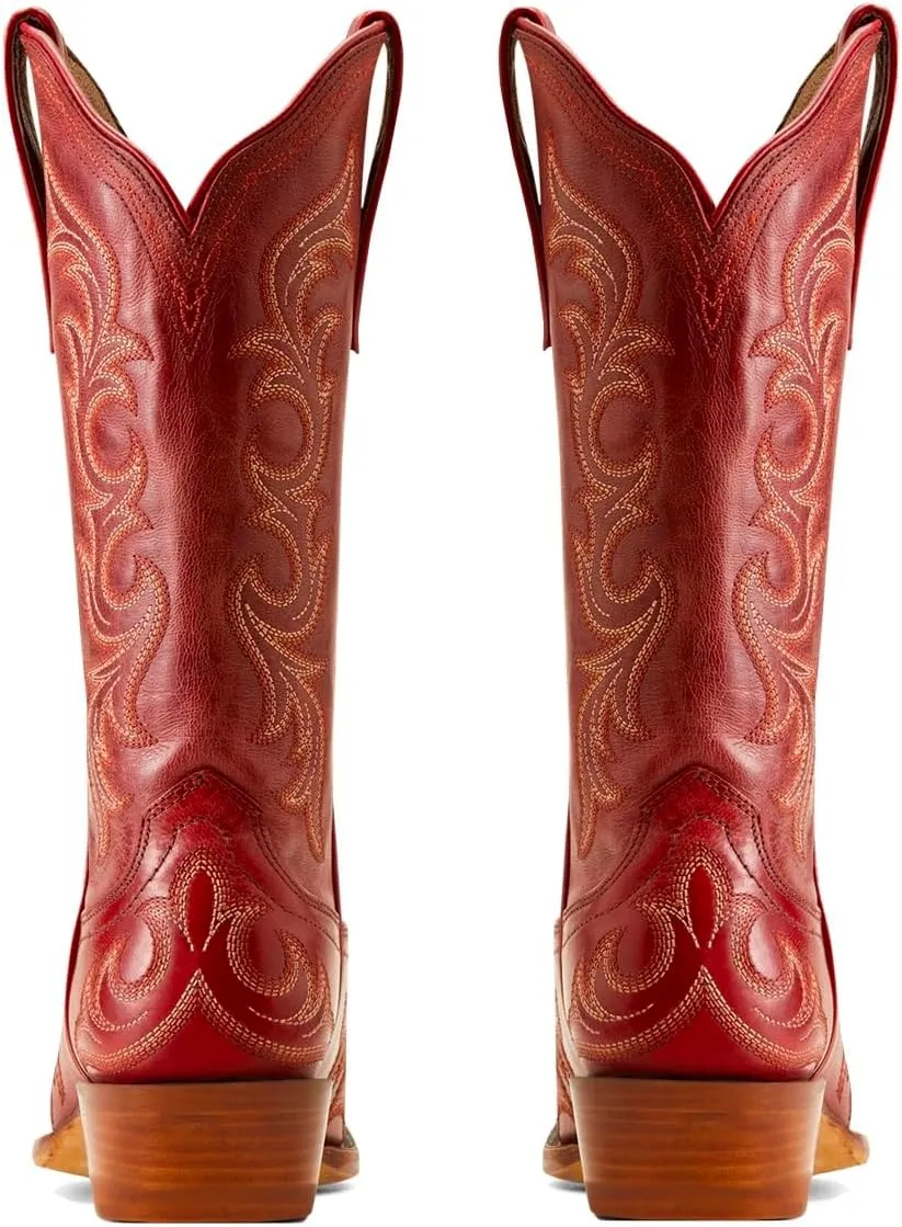 Women Vintage Western Boots Embroidered Knee High Cowboy Boots Chunky Stacked Heel Pointed-Square Toe Mid Calf Cowgirl Boots Metallic Matte Leather Pull On V Cut Fall Boot Exotic 4-11 M US