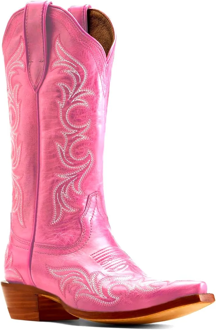 Women Vintage Western Boots Embroidered Knee High Cowboy Boots Chunky Stacked Heel Pointed-Square Toe Mid Calf Cowgirl Boots Metallic Matte Leather Pull On V Cut Fall Boot Exotic 4-11 M US