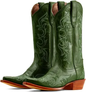 Women Vintage Western Boots Embroidered Knee High Cowboy Boots Chunky Stacked Heel Pointed-Square Toe Mid Calf Cowgirl Boots Metallic Matte Leather Pull On V Cut Fall Boot Exotic 4-11 M US