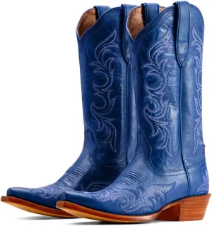 Women Vintage Western Boots Embroidered Knee High Cowboy Boots Chunky Stacked Heel Pointed-Square Toe Mid Calf Cowgirl Boots Metallic Matte Leather Pull On V Cut Fall Boot Exotic 4-11 M US
