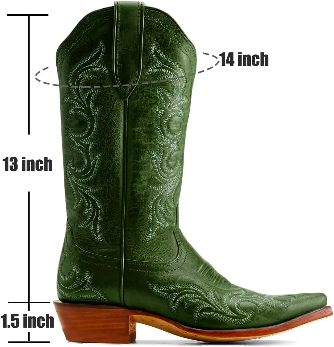 Women Vintage Western Boots Embroidered Knee High Cowboy Boots Chunky Stacked Heel Pointed-Square Toe Mid Calf Cowgirl Boots Metallic Matte Leather Pull On V Cut Fall Boot Exotic 4-11 M US