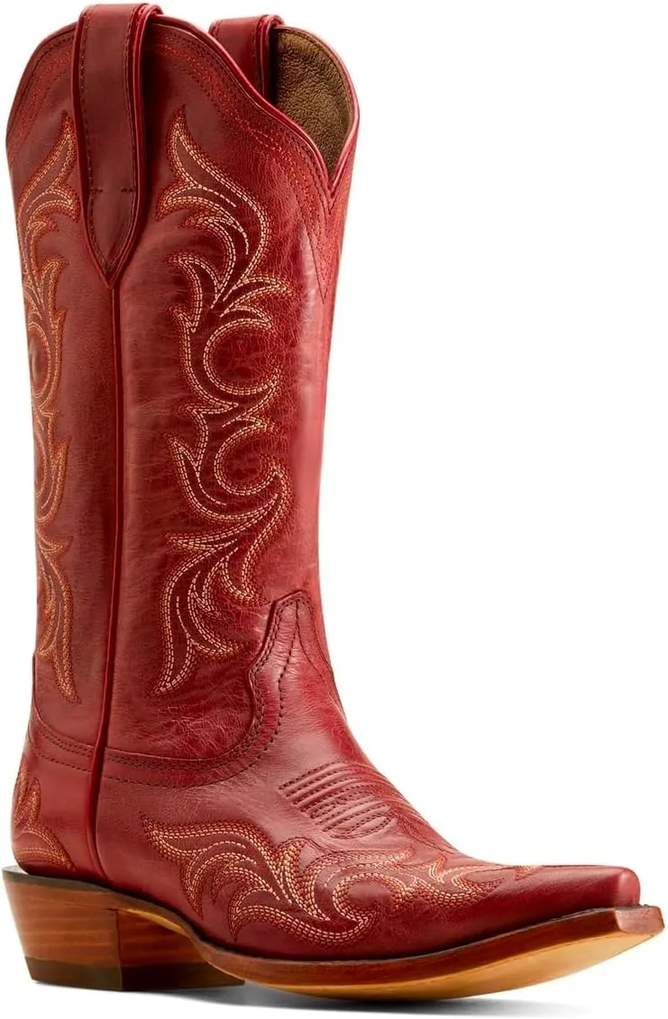 Women Vintage Western Boots Embroidered Knee High Cowboy Boots Chunky Stacked Heel Pointed-Square Toe Mid Calf Cowgirl Boots Metallic Matte Leather Pull On V Cut Fall Boot Exotic 4-11 M US