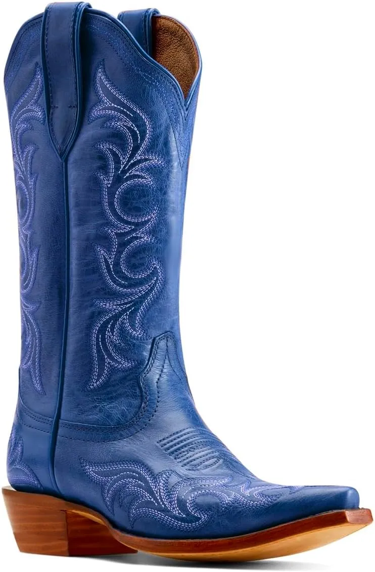 Women Vintage Western Boots Embroidered Knee High Cowboy Boots Chunky Stacked Heel Pointed-Square Toe Mid Calf Cowgirl Boots Metallic Matte Leather Pull On V Cut Fall Boot Exotic 4-11 M US