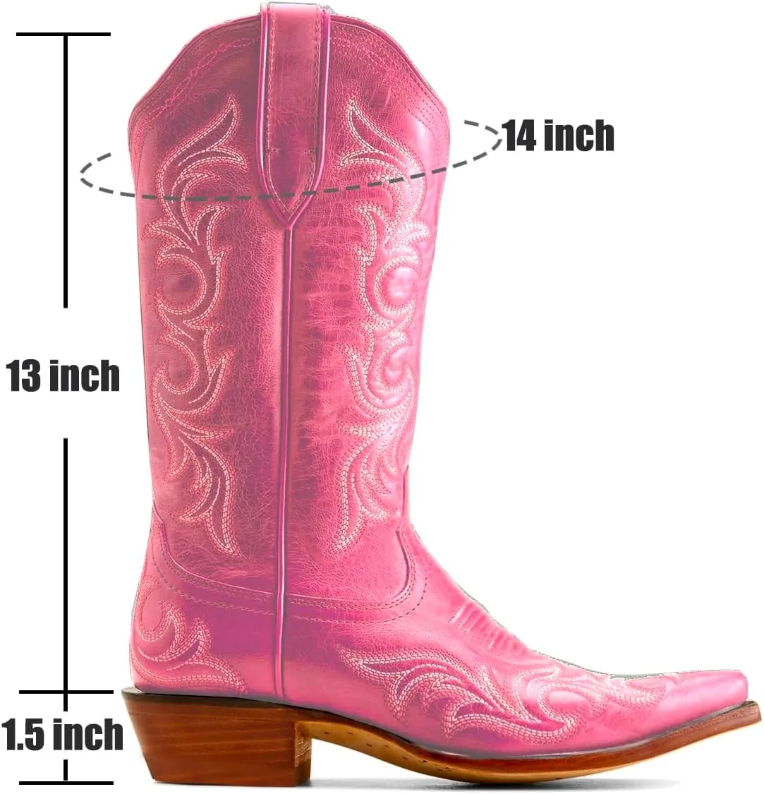Women Vintage Western Boots Embroidered Knee High Cowboy Boots Chunky Stacked Heel Pointed-Square Toe Mid Calf Cowgirl Boots Metallic Matte Leather Pull On V Cut Fall Boot Exotic 4-11 M US