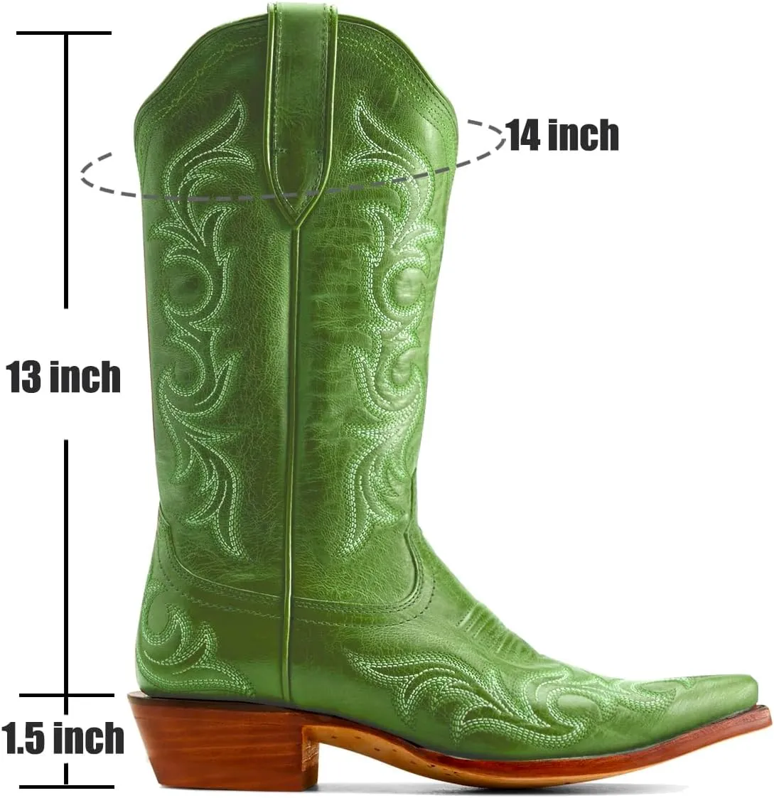 Women Vintage Western Boots Embroidered Knee High Cowboy Boots Chunky Stacked Heel Pointed-Square Toe Mid Calf Cowgirl Boots Metallic Matte Leather Pull On V Cut Fall Boot Exotic 4-11 M US