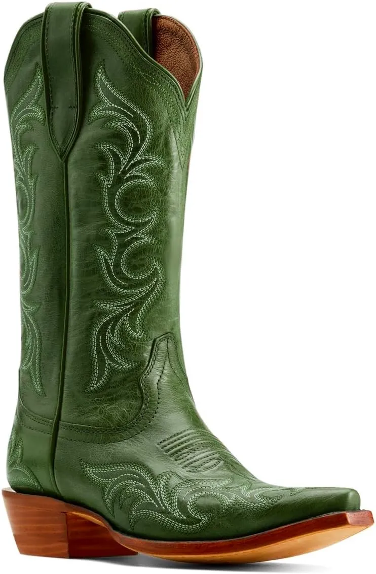 Women Vintage Western Boots Embroidered Knee High Cowboy Boots Chunky Stacked Heel Pointed-Square Toe Mid Calf Cowgirl Boots Metallic Matte Leather Pull On V Cut Fall Boot Exotic 4-11 M US
