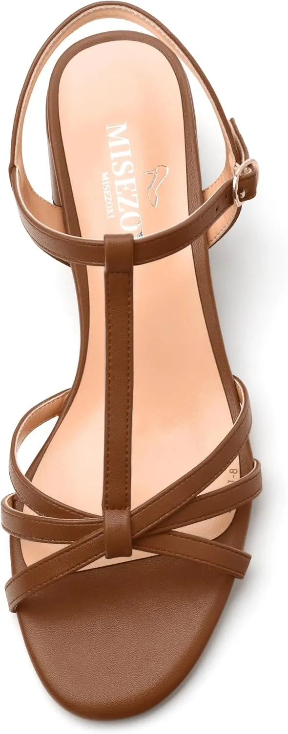 Womens Block Heel Sandals, Open Toe Low Chunky Heel T-strap Sandals for Women, Ankle Strap Sandals with Buckle, Comfort Strappy Sandals 2"