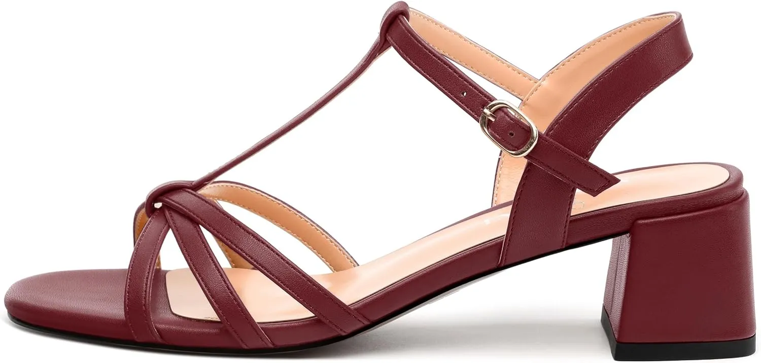 Womens Block Heel Sandals, Open Toe Low Chunky Heel T-strap Sandals for Women, Ankle Strap Sandals with Buckle, Comfort Strappy Sandals 2"