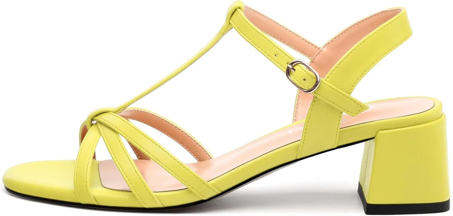 Womens Block Heel Sandals, Open Toe Low Chunky Heel T-strap Sandals for Women, Ankle Strap Sandals with Buckle, Comfort Strappy Sandals 2"